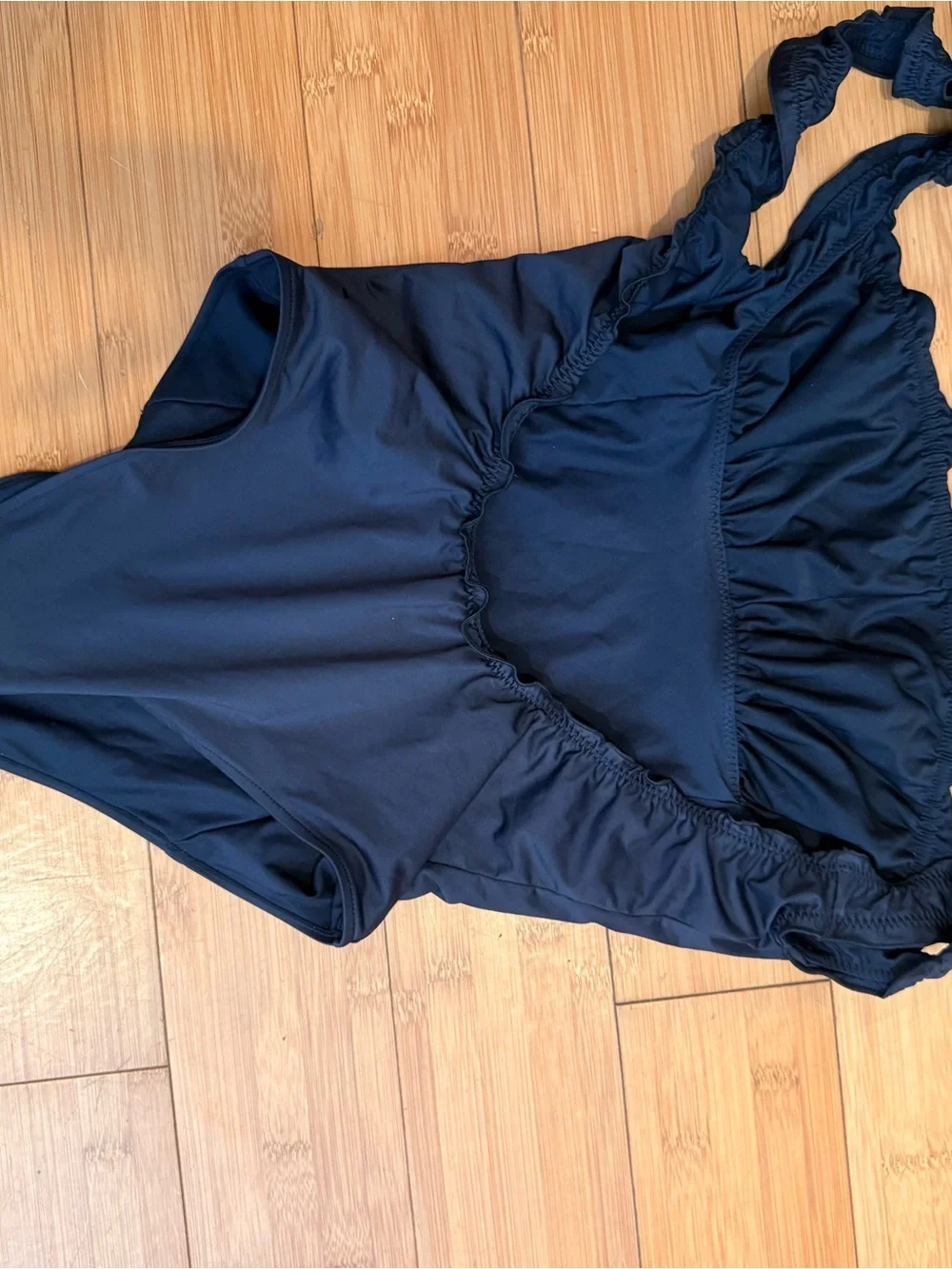 Frankie's Bikinis Navy One-Piece Swim with Ruffle Straps NWOT